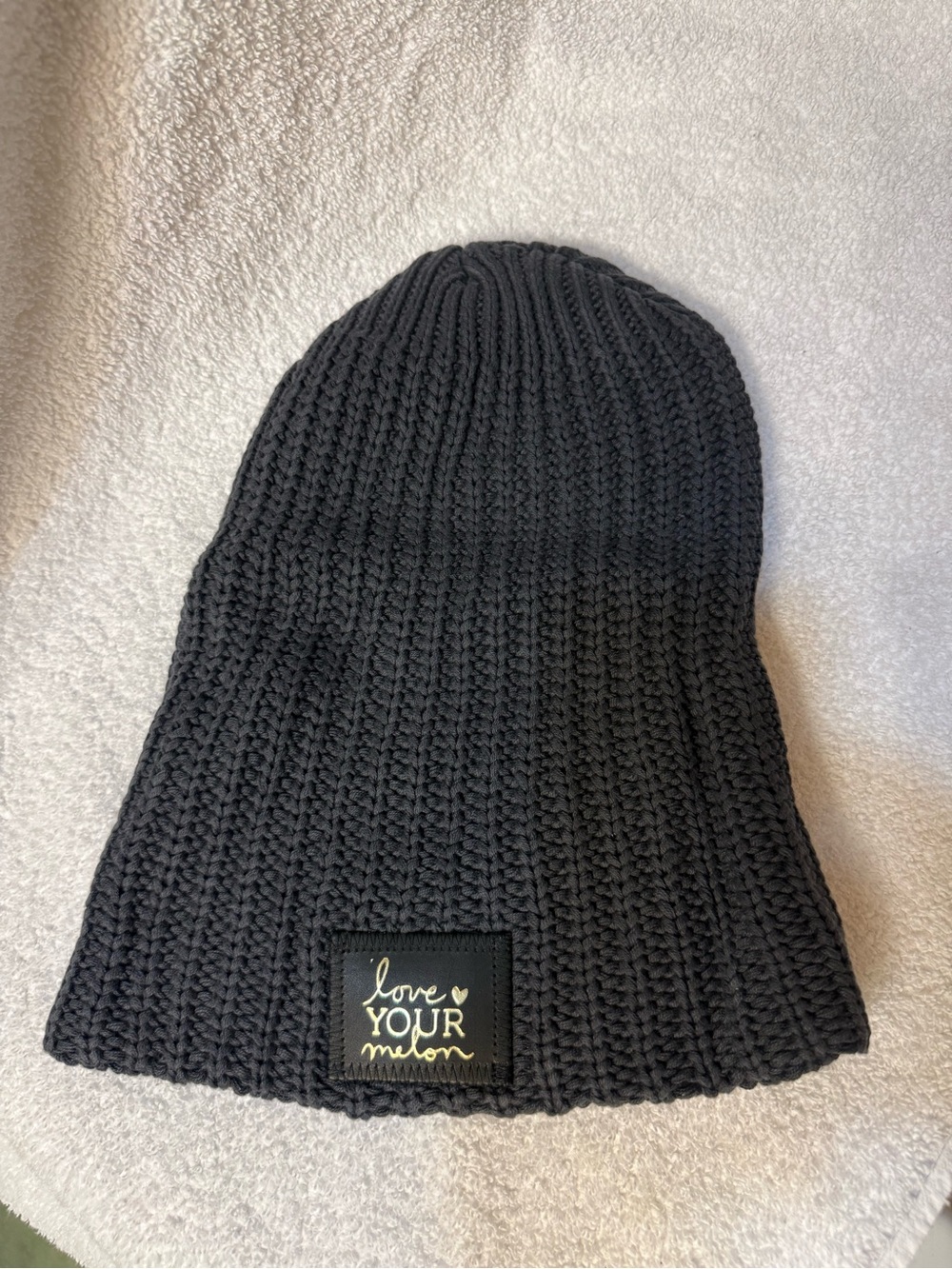 Love Your Melon Dark Charcoal Gold Foil Knit Beanie